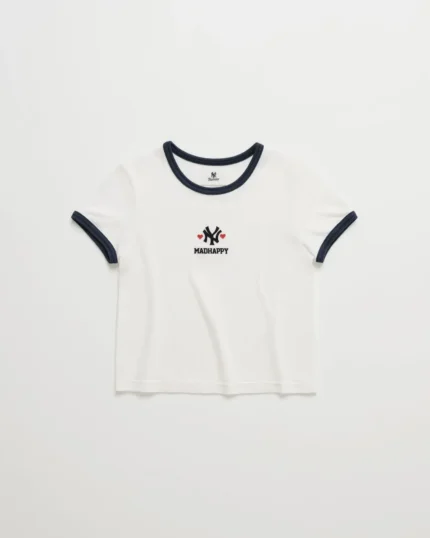 White Madhappy Yankees Heart Shrunken Ringer Tee
